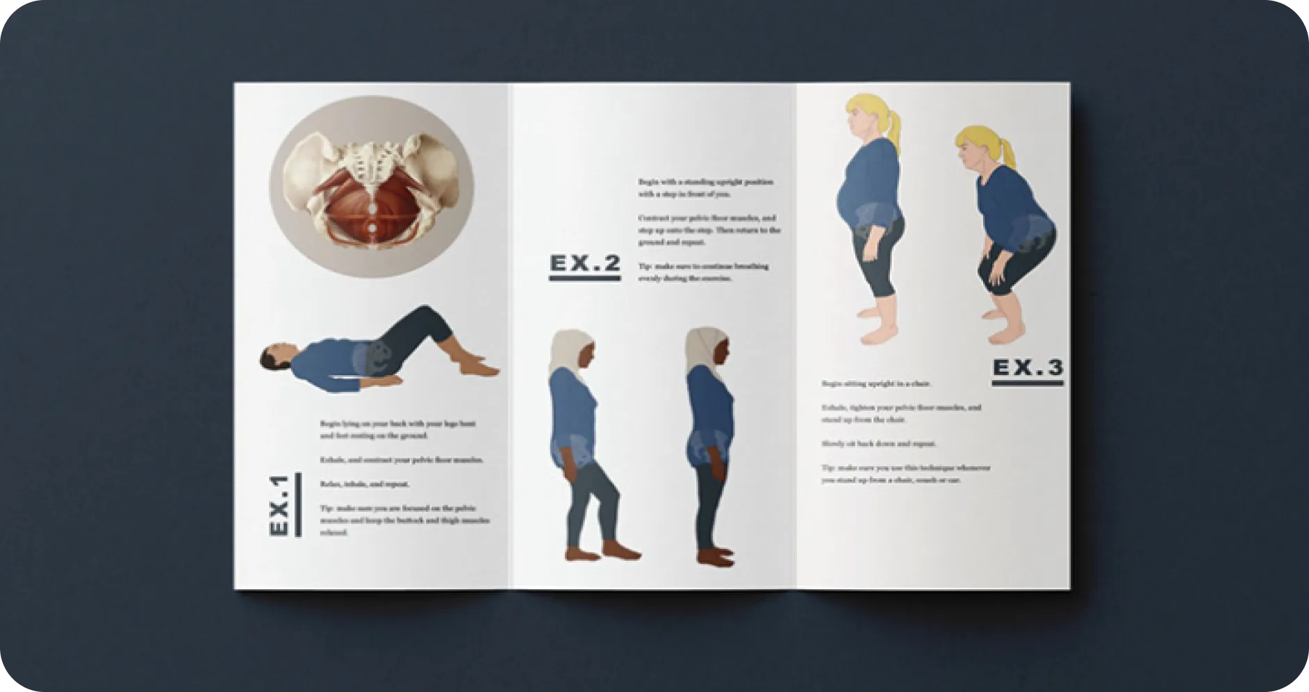 Open leaflet laying out illustrated figures beside text